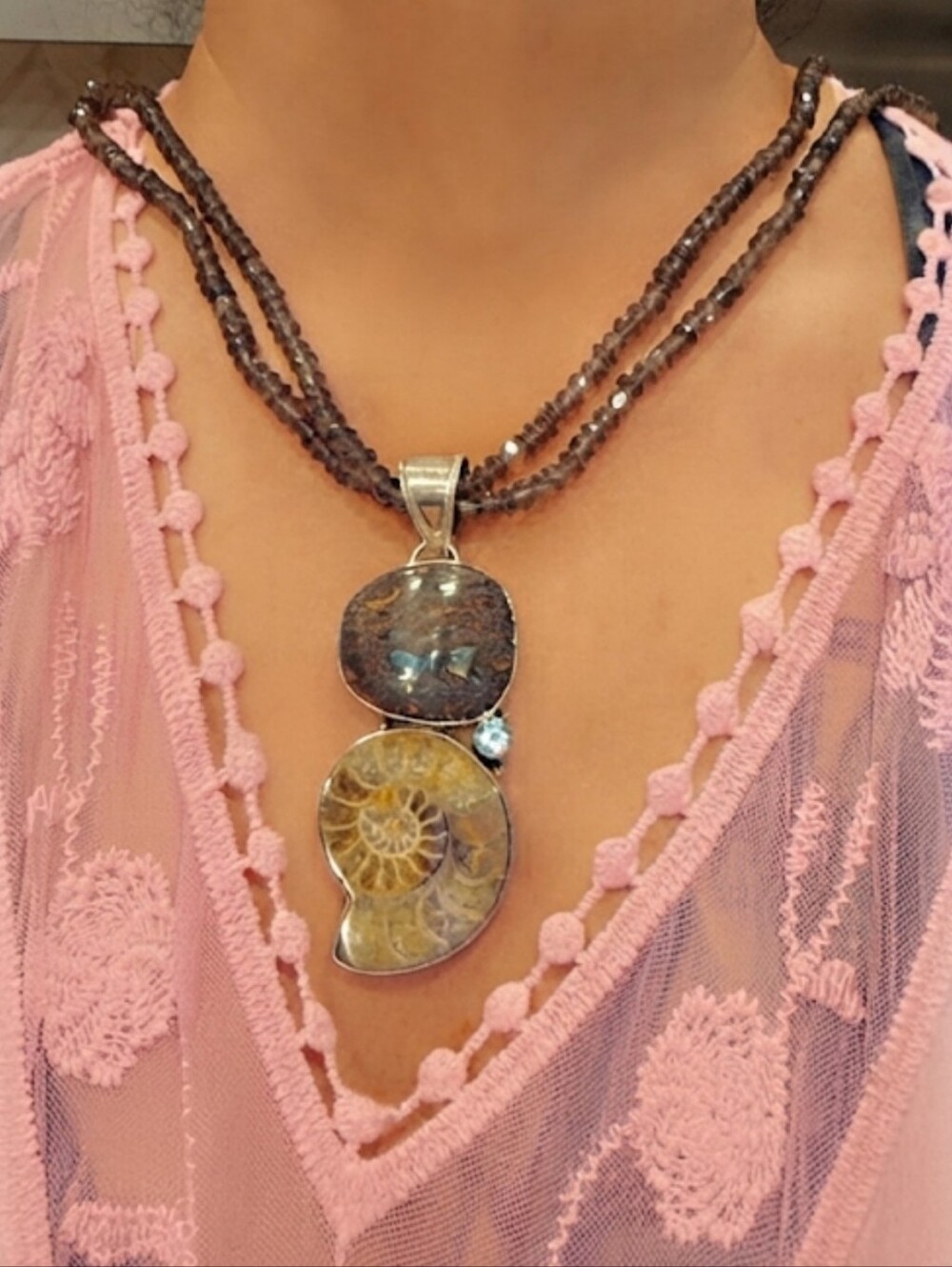 Estate HUGE Gemstone Necklace Sterling Silver 925